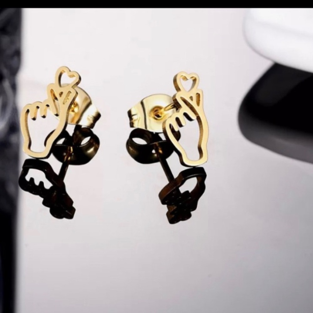 Korean Hand Heart Stainless Steel Stud Earrings Accessories Jewelry